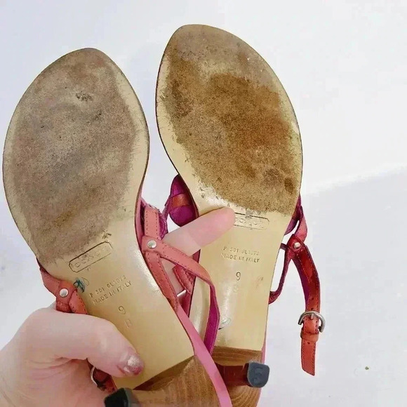 Coach Y2K Vintage Pink Leather Strappy Sandal Kitten Heels Pumps Women's Size 9 - Picture 9 of 12